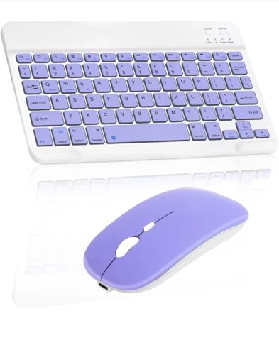 Tüm cihazlarla uyumlu kablosuz Bluetooth klavye ve mouse setimiz, sessiz, slim ve zarif tasarımıyla (Mor)