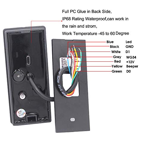 No Relay Proximity Card Reader Wiegand 26/34 Bit Output Door Access Control 125KHZ Card Reader Waterproof IP68 with 10 Color Key - Thumbnail 2