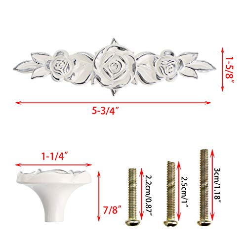 Juxyes Pack Of 5 Euro Rose Decorative Cabinet Knobs With Plate, Floral Ivory Drawer Knob Cupboard Door Knobs, Ivory White Drawer Pulls Cabinet Handle Knobs For Dresser Cabinet (L, Ivory With Silver) #TOP1