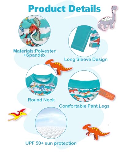 Image of ALVA 2 Pcs Long Sleeve Rash Guard Swim Diaper Sets, Baby Toddler Swimsuit UPF 50+ Sun Protection for Boy and Girl