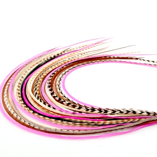 21 Natural & Hot Pink Color Hair Extensions 914 Long DIY Rooster Kit with 20 Micro-Link Beads 100% Real Feathers Eye-Catching Boho Style
