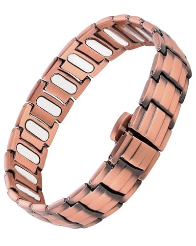 MagEnergy Magnetarmband Herren aus 99,99% reinem Kupfer, Elegantes Kupfer Armband mit Magnetdesign, Verstellbares Gliederarmband, Komfortabler Schmuck für Männer als Geschenk