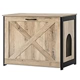 Dwanton Cat Litter Box Furniture Hidden, Cat Litter Box Enclosure, Reversible Entrance Can Be on Left or Right Side, Indoor Cabinet, Wooden Washroom, End Table, Nightstand, Greige, 27.6