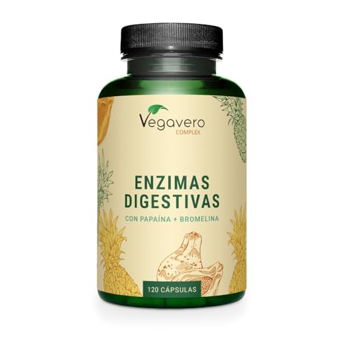 Enzimas Digestivas Vegavero | Sin Aditivos & Vegana | Papaína + Bromelina + Amilasa + Celulasa + Calcio | Mejora Digestión y Reduce Acidez | Óptima Biodisponibilidad | 120 Drcaps Cápsulas