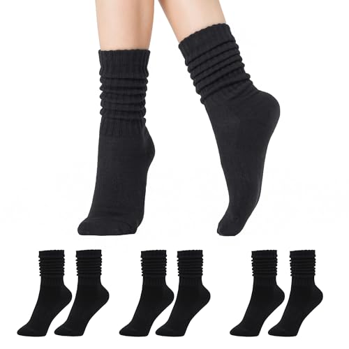 Image of CoolMate Women's Scrunch Crew Socks, Slouchy Mid Calf Boot Socks, 3 Pairs