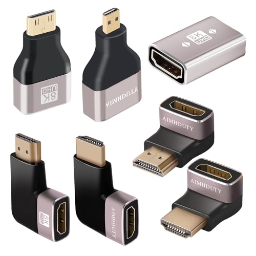HDMI Adapter Kits 7-Pack Mini/Micro/Right Angle HDMI Male to Female Coupler Support 8K@60Hz 4K@120Hz Compatible with Xbox PS5 Raspberry Pi Camera and so on
