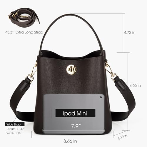 Image of DONNAIN Genuine Leather Bucket Tote Bag for Women, Small Crossbody Bag and Trendy Shoulder Bag with Adustable Strap | Genuine Leather