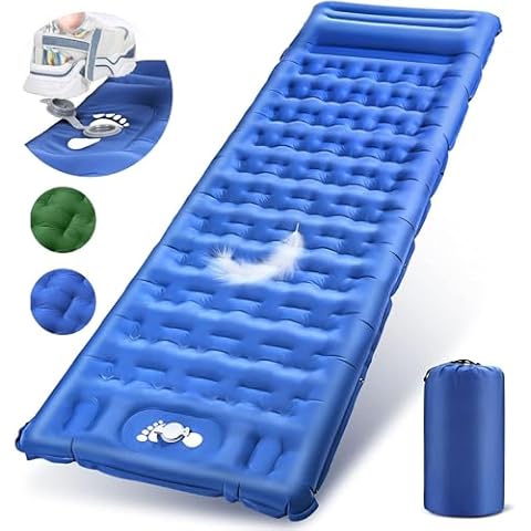 qoqidun Camping Mat Self Inflating Camping Mattress Single with Built-in Foot Pump Ultralight Inflatable Travel air Mattress Sleeping Pad Folding Waterproof Cover