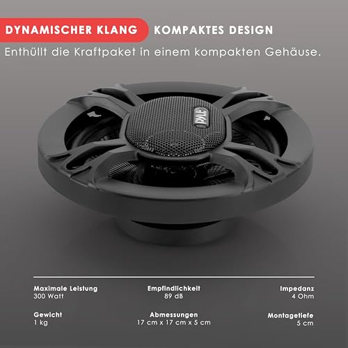 Pyle Auto Lautsprecher 165mm, 3-Wege Autolautsprecher, Kfz Lautsprecher Boxen 300 W, Einbaulautsprecher Box Set Paar 4 Ω Impedanz, ¾\ Hochtöner, 1\, Mitteltöner, Komplettset mit Installationszubehör