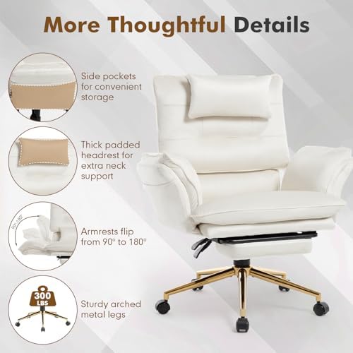 Comermax Criss Cross Reclining Office Desk Chair with Foot Leg Rest Beige - 4