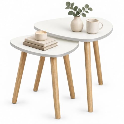 Image of URBNLIVING MODICA Teardrop Triangle Nesting Side Tables In White Set of 2