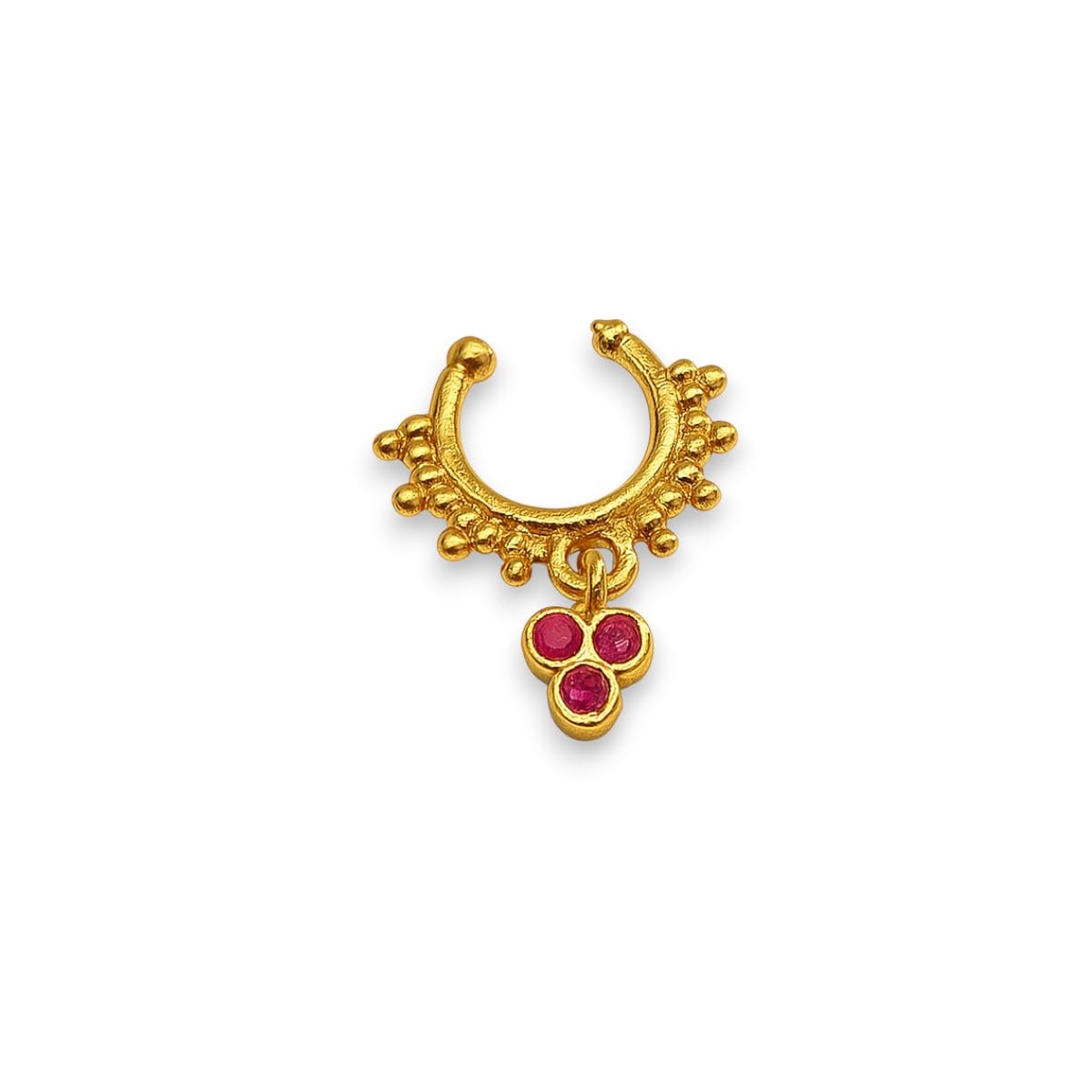 accessher Women's & Girls Traditional Gold-Tone Clip-On Non-Pierced Middle Nose Ring with Pink Stone Drop Adjustable Pressing Type Septum Nose Pin, Jewellery for Gift-picture-0