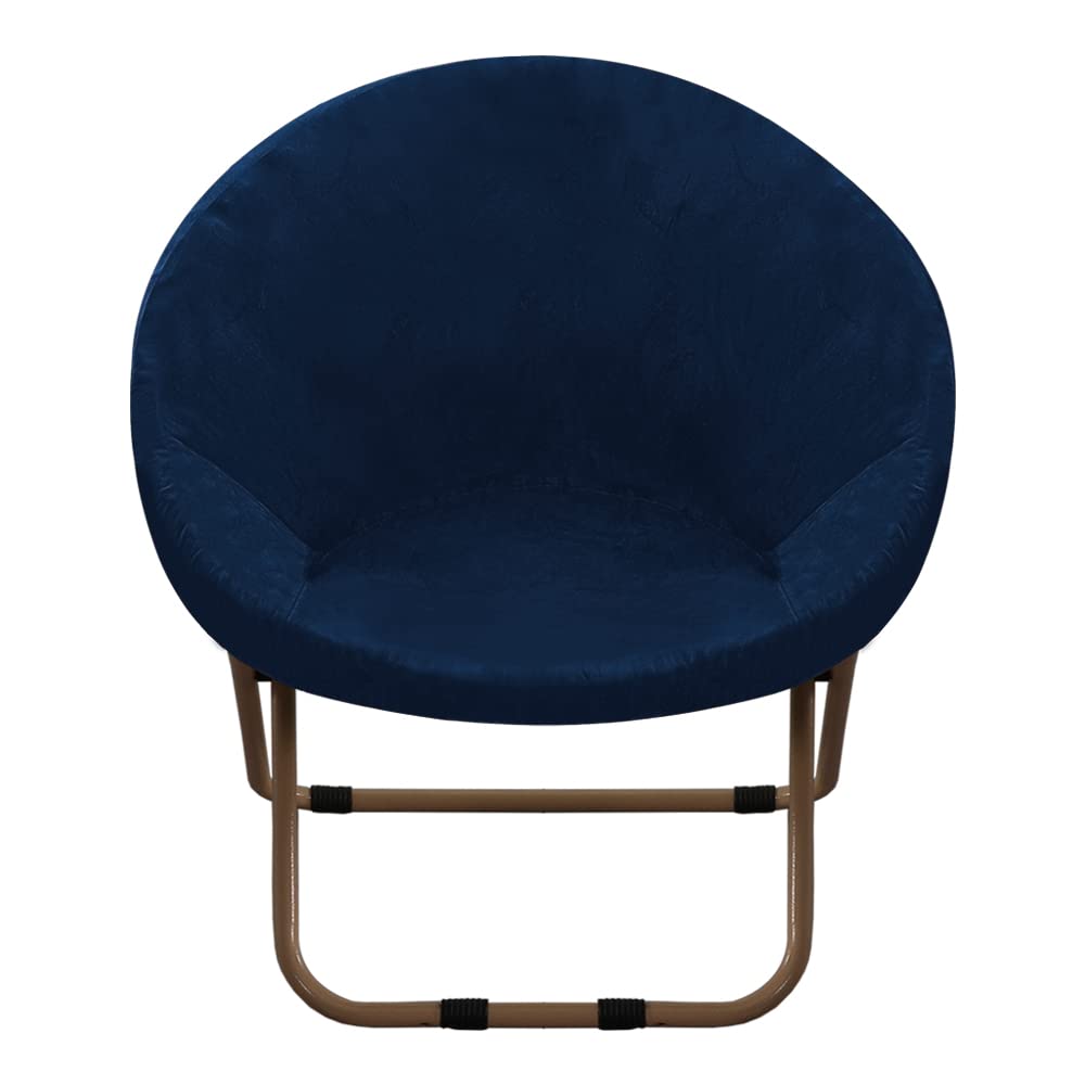 GAMUKAI Stretchy Velvet Saucer Chair Slipcover,Removable Round Velvet Moon Chair Cover Furniture Protector for Living Room(Navy, Large)