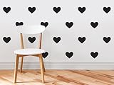 Heart Fabric Wall Decals - Set of 23 Heart Wall Stickers - Black - Non-Toxic, Reusable, Repositionab