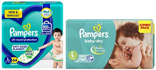 Image of Pampers Diaper Pants, Large, 64 Count & Pampers Baby Dry Diaper Pants, Large (60 Count)