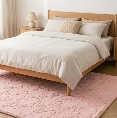 Image of HOMETHREADS Premium Plush Soft 2-Layer Faux Rabbit Fur Embossed Carpet, Washable Area Rug with Anti-Skid Backing for Living Room, Bedroom, Hall & Office, Ultra Soft Floor Carpet(Pink, 4' x 6' Feet)