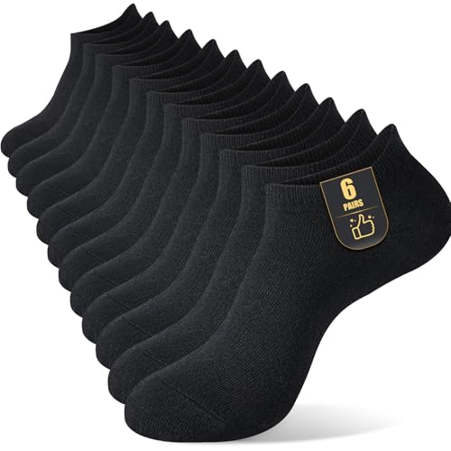 SockWaddles 6 Pairs Cotton Trainer Socks Womens 3-5/6-8 Thin Breathable Ladies Ankle Socks Low Cut Summer Sock Black