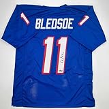 Facsimile Autographed Drew Bledsoe New England Blue Reprint Laser Auto Football Jersey Size Men's XL