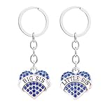 2pcs Women Girls Gift Blue Crystal Big Little Sister Love Heart Pendant Key Chain Rings for Family Friend