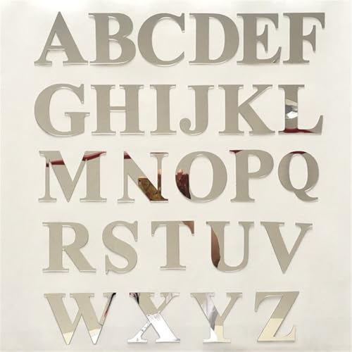 Autocollants muraux miroir en acrylique - 26 lettres de l'alphabet anglais - Argenté - 3D - Pour maison, bureau, chambre à coucher, décoration de fête (taille S)