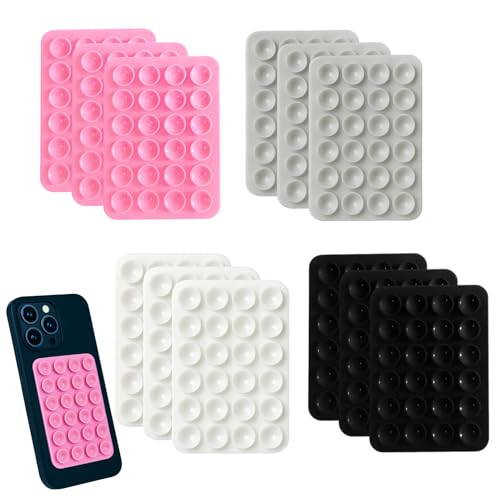 leruiyezs 12 Piezas Ventosa Movil Gel de Sílice,Soporte Movil Multifunción con Ventosa Doble Cara Adhesiva, 4 Colores,para iPhone Samsung Carcasa de Telefono,Superficies Lisos,Coche,Hogar,TIK Tok