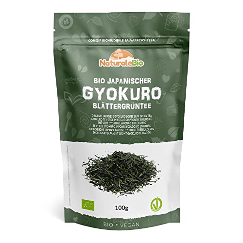 Japanischer Grüner Tee Gyokuro Bio 100g. Natürlicher und reiner grüner Tee lose in Blättern der ersten Ernte, die in Japan angebaut werden. Pure Organic Japanese Gyokuro Green Tea. NaturaleBio Cover