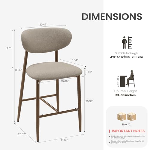 Image of MALOL Bar Stools Set of 4, Upholstered Counter Height bar stools with Backs and Metal Legs, Modern Kitchen Bar Stools for Kitchen Island, Counter, Camel