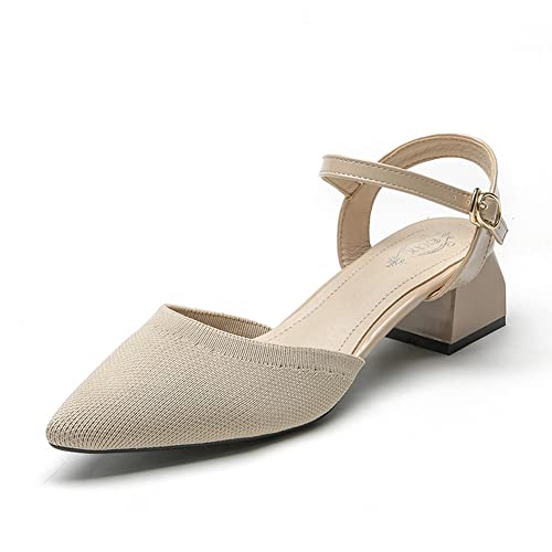 Youngshow Block Heels For Women Comfortable Heels Wedding Dress Shoes Womens Pump Heels Classic Solid Color Pointed-Toe Pumps Nude Heels For Women Casual Pump Shoe Women Office Work Heels Beige #TOP26