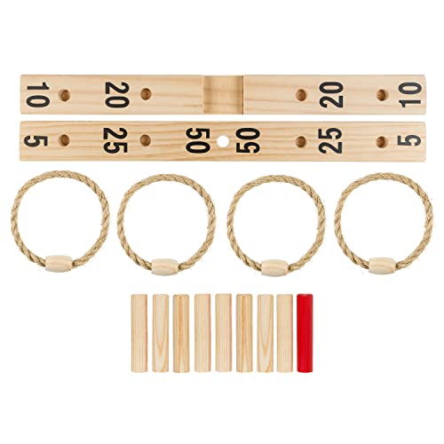 Idena - Ringwurf-Spiel aus Holz mit 9 Spielstäben und 4 Ringen aus Sisal, Geschicklichkeits-Spiel für Kinder und Erwachsene, beliebtes Outdoor-Sportspiel für den Sommer, im Garten oder Park