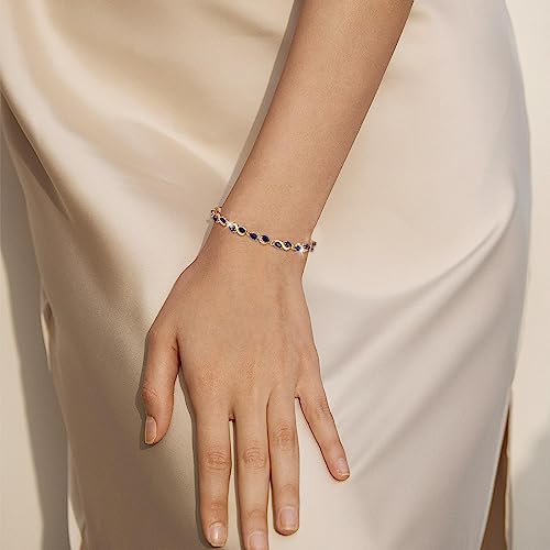 Richapex Diamond Tennis Bracelet for Women, Eternity Bracelet Blue Cubic Zirconia, Sapphire Bracelet, 18K Gold Plated Hypoallergenic Bracelets -7.48inch/190mm2