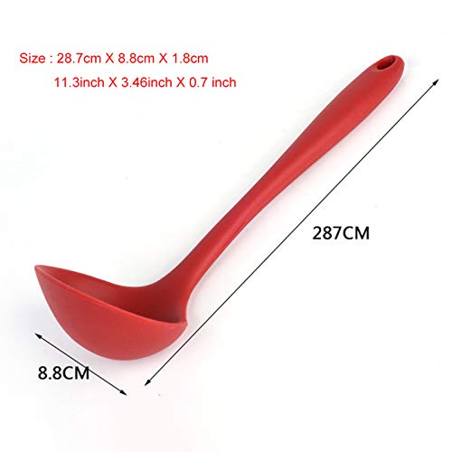 Silicone Ladle Soup Spoon Set of 2, Nonstick Heat Resistant Long Handle Unbreakable Big Round Scoop for Home Kitchen Cooking,Red and Black