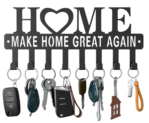 Jovirandoz Metal Key Holder for Wall, 8 Hooks Key Rack Organizer, Wall Mounted Key Hanger with Screws, Key Hooks for Entryway, Kitchen, Hallway, Office, Garage, Make Home Great Again