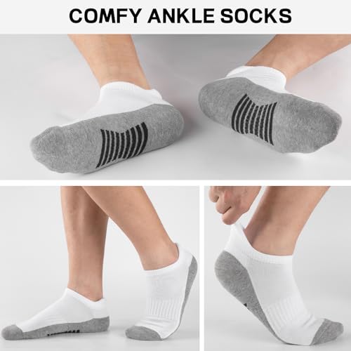 eallco Mens Ankle Socks Low Cut Athletic Cushioned Running Tab Socks 6 Pack2