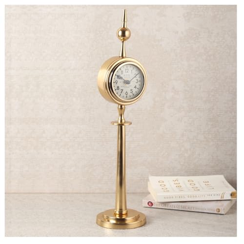 Image of Decor de Maison Metal Brings Handcrafted Aleksi Table Clock for Kidsroom,Living Room,Bedroom,Study Table,Office Desk|Classic Non-Ticking Tabletop Battery Operated Analog Desk (Gold, Majestic Spire)