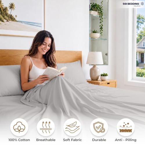 Image of SGI bedding 100% Egyptian Cotton Sheets King Size - 600 Thread Count Sheets Set, Soft, Cooling, 15 inch Deep Pocket, Luxury Hotel Bedding, Breathable, Durable - Light Gray