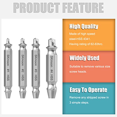 SKmoon Damaged Screw Remover and Extractor Set , Made From H.S.S. 4341#, the Hardness Is 62-63hrc ( Set of 4 )