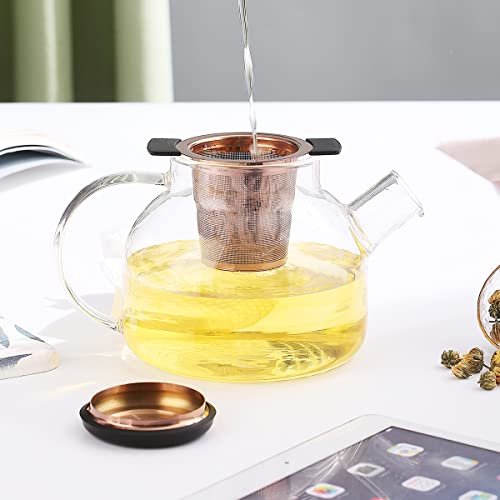 Kyraton Rose Gold Tea Infuser For Loose Tea, Stainless Steel Titanium Copper Plating Loose Leaf Tea Steeper Strainer, Coffee Infuser Fine Mesh Filters With Large Capacity Double Handles #TOP5