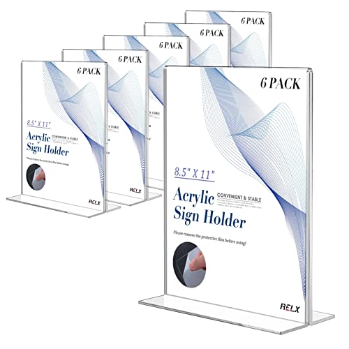 Relx Acrylic Sign Holder 8.5 X 11, Plastic Frame Flyer Holder, Double Frames Clear Acrylic Display Stand For Store, Restaurant (6 Pack) #TOP7