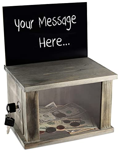 Mcb Wood Suggestion And Ballot Box, Charity Donations Collection Box Tip Container With Removable Chalkboard Comes With Lock And 2 Keys And Clear Acrylic Front #TOP20