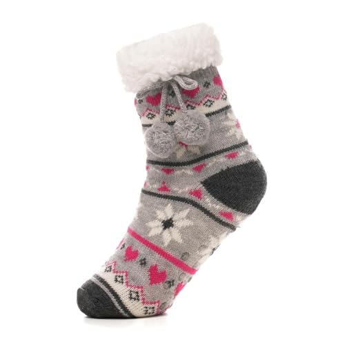 Premium Girls' Fluffy Sherpa Fleece Lining Christmas Socks with Non Slip Gripper Warm Winter Soft Fuzzy Socks