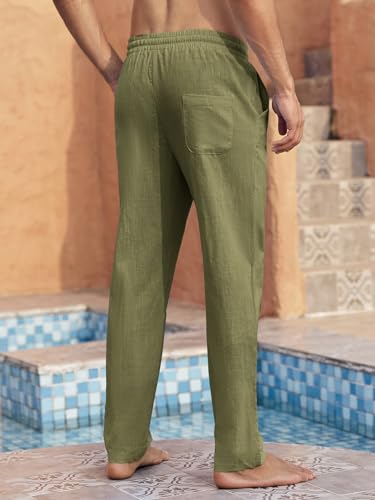 Image of PASLTER Mens Cotton Linen Pants Casual Summer Beach Pants Dress Trousers