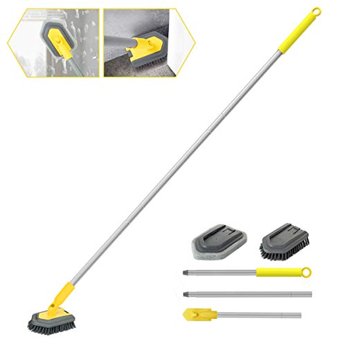 Lalafancy 2 in 1 Cleaning Brush Tub and Tile Scrubber Brush Sponge with 46 Extendable Long Lightweight Handle Detachable Stiff Bristles Scrub Brush for Cleaning Bathtub Shower Bathroom