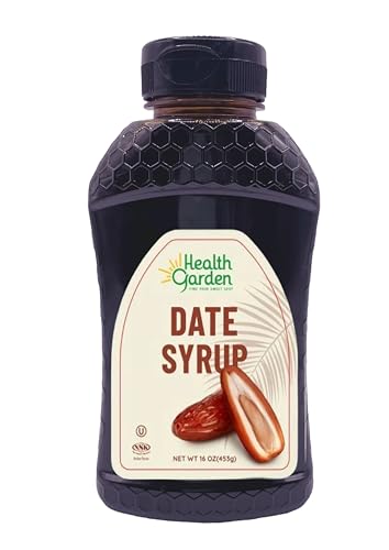 Health Garden Organic Date Syrup,16 oz Squeeze Bottle, All Natural Honey Alternative Sweetener, Vegan, Kosher, Paleo, Keto Friendly, Rich Butterscotch Flavor, Great for Baking, Smoothies, Oatmeal