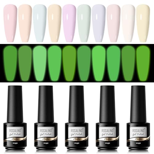 ROSALIND 10 Färger Gel Nagellack Set, Luminösa Neon Färger Ljusgula Gröna Blå Lila Macaron Färg Shellac Gellack, 7ml Gel Nail Polish Använd med UV LED Lampa, Manikyr Kit Halv Permanent 10pcs