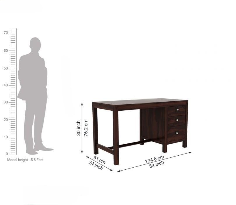 Image of sheesham Wood Study Table and Computer Table for Students and Adults with Storage (134.6D x 61W x 76.2H Centimeters) (Walnut)