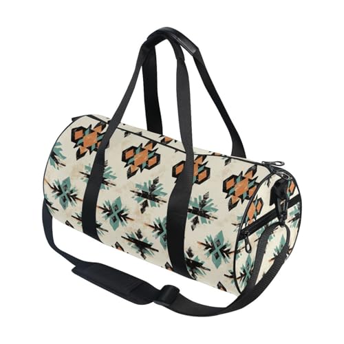 Aztec Print Sports Duffel Bag Durable Full Print Barrel Gym Bag with Multiple Pockets, Adjustable Shoulder Strap Ideal for Sports Gym Training Travel and Outdoor Use