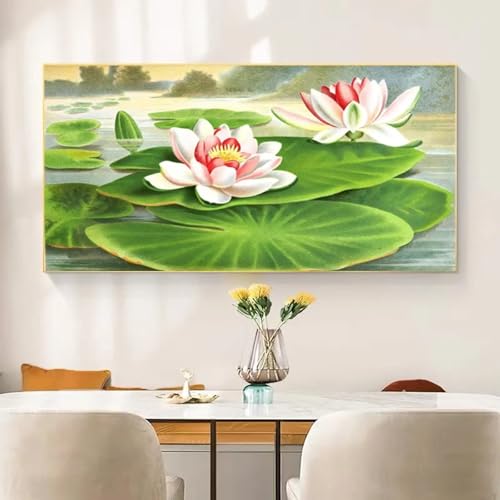 Toile paysage lotus nordique avec cadre 90x158cm pour décoration salon