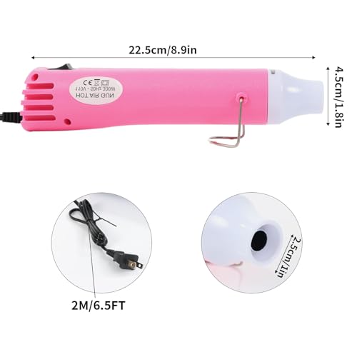 VortecSys Heat Gun for Crafting, 110V 300W Handed Hot Air Gun, 3.28FT Ultra-Long Cable Portable Heat Gun with Stand and Power Cord for Shrinking Wrapping PVC, DIY Embossing and Drying Paint (Pink)
