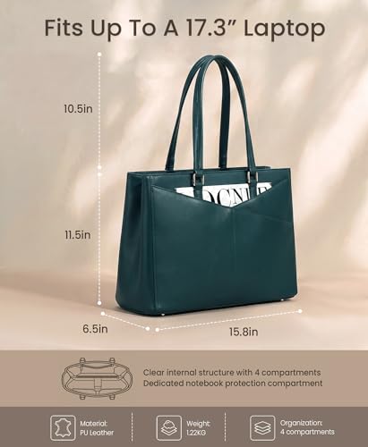 Image of LOVEVOOK Laptop Bag for Women 17.3 Inch Tote Bags Waterproof Leather Briefcase Computer Women Business Office Work Bag,Green