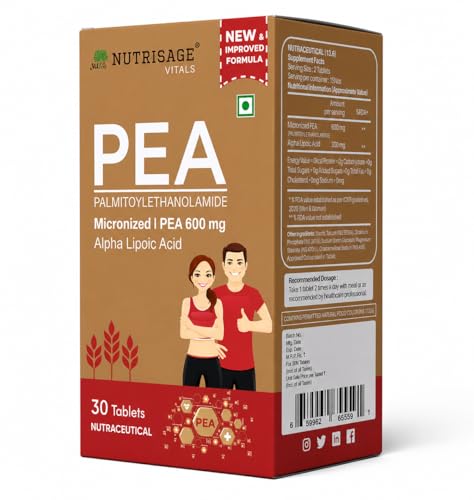 Nutrisage (Palmitoylethanolamide) PEA Supplement 600 mg | Micronized Pea 99% Highly Purified and Bioavailable | Supplement for Men and Women - 60 tab